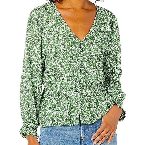 Goodthreads Ditsy Floral Smocked Blouse Top - Picture 2 of 12